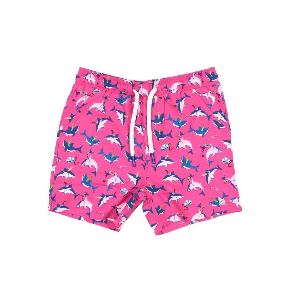 NEW BLUE QUAIL CLOTHING CO. kids great white swim trunks in pink